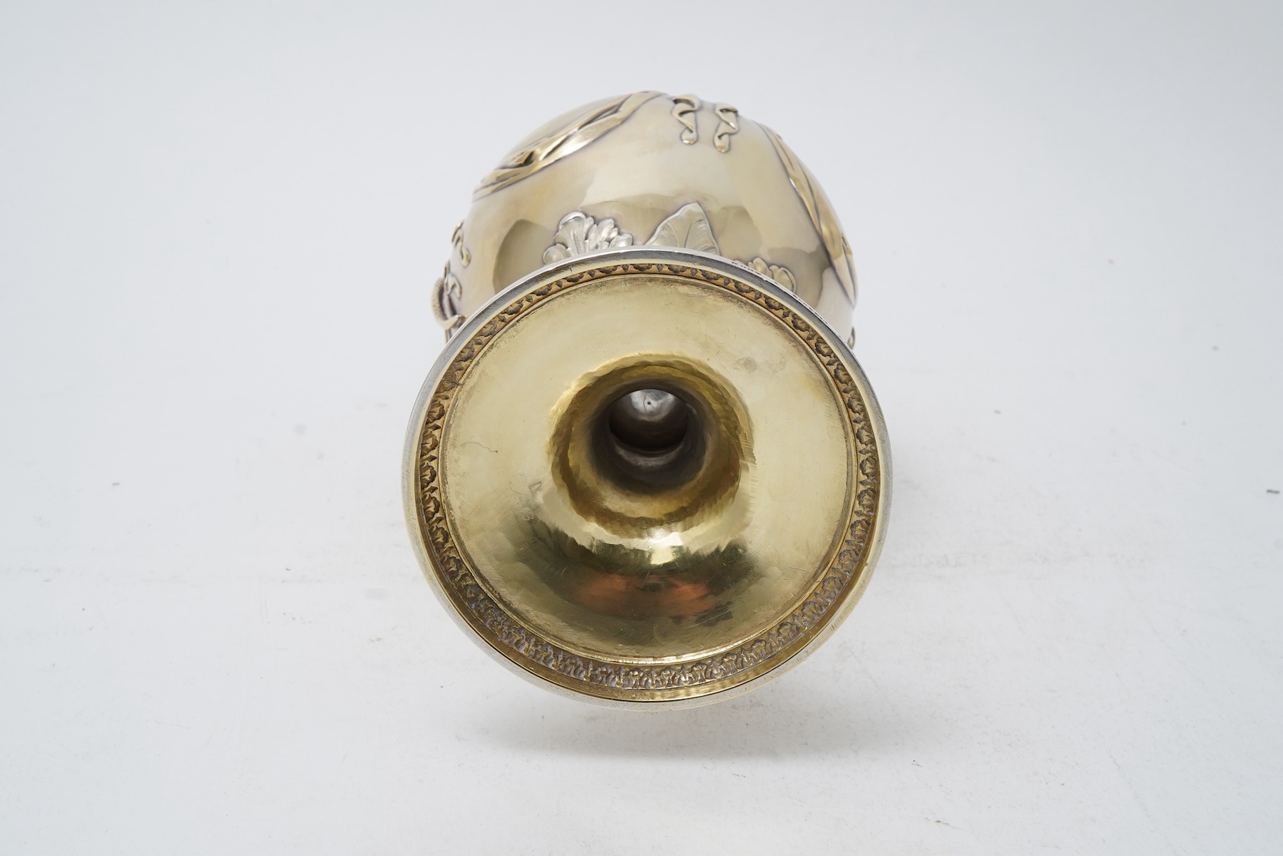 A good Victorian silver gilt pedestal claret jug by Hunt & Roskell, late Storr & Mortimer